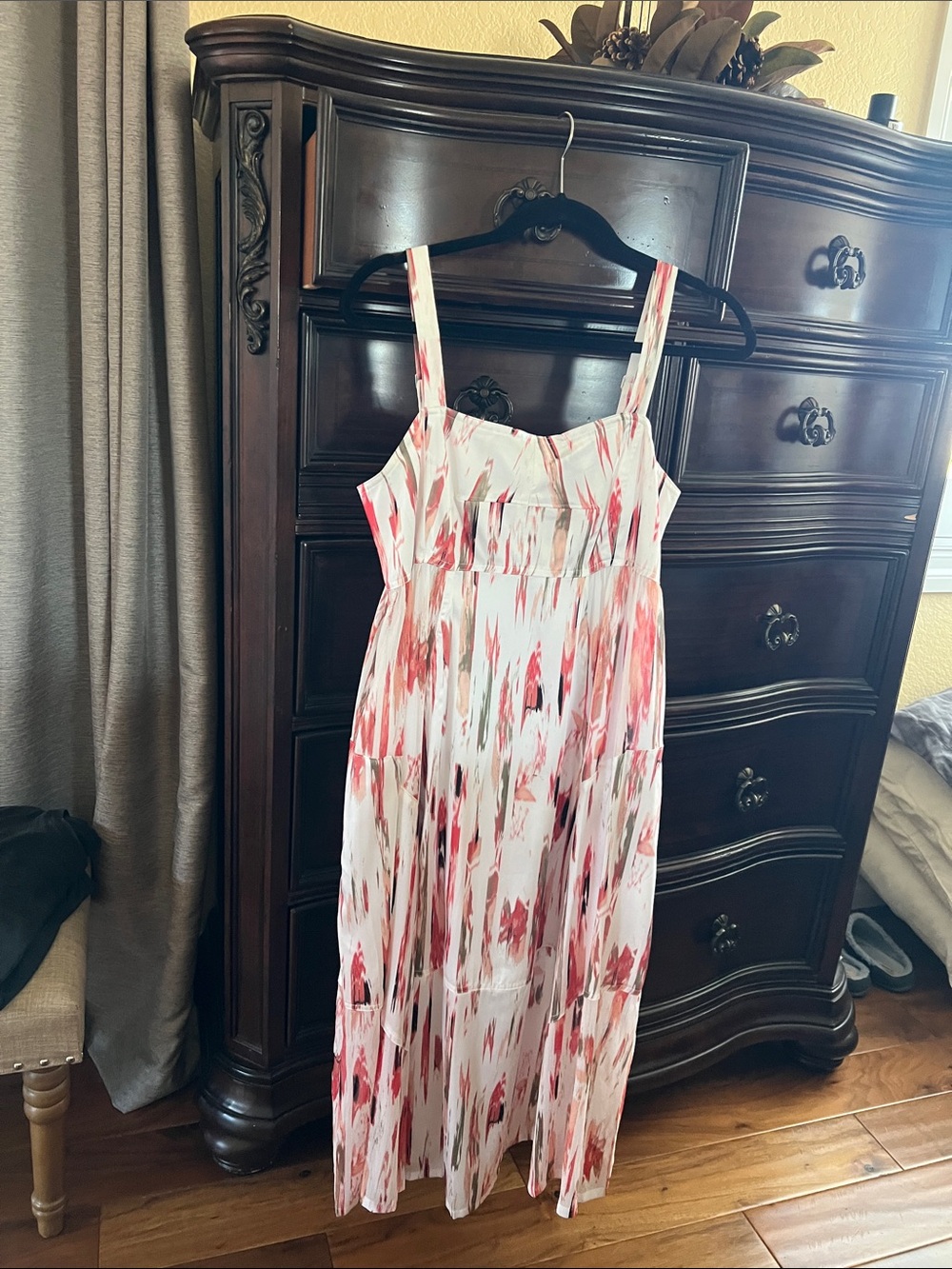 DKNY White Dress with Pink and Red Brushstroke Print
